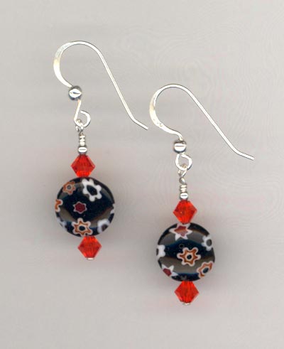 Orange Black Millifiore earring