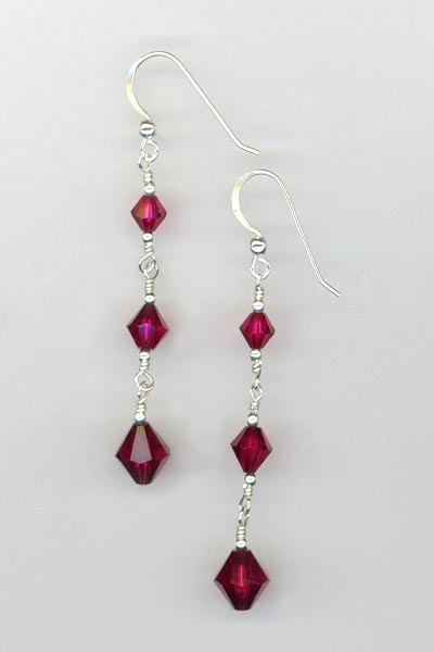 ruby red triple dangle earring