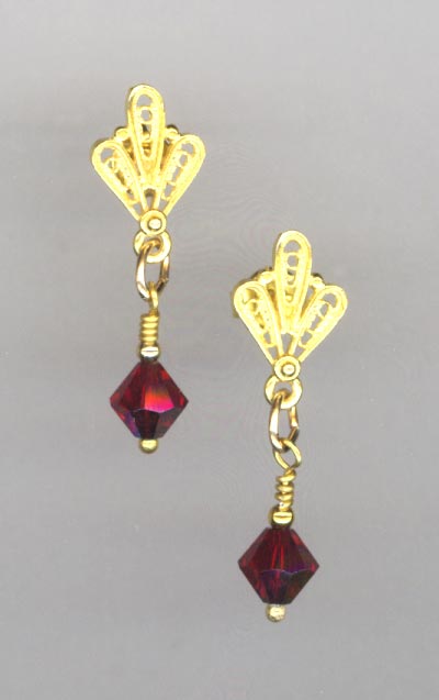 Winter's Delight red crystal gold vermeil earring