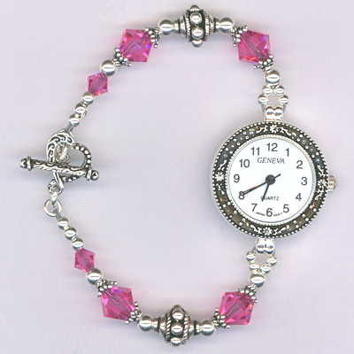 pink rose crystal ss watch