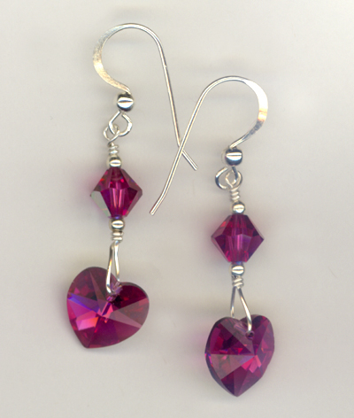 fuchsia heart ab earrings