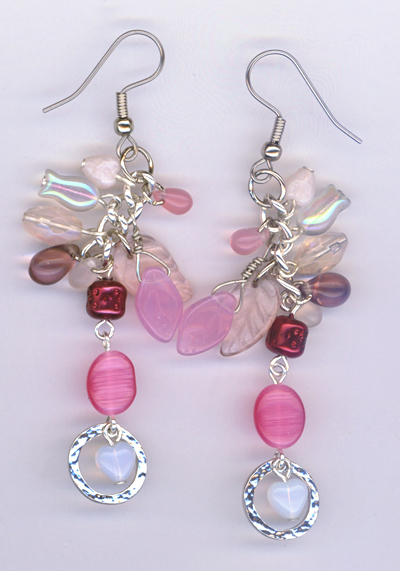 pink charm dangle earrings