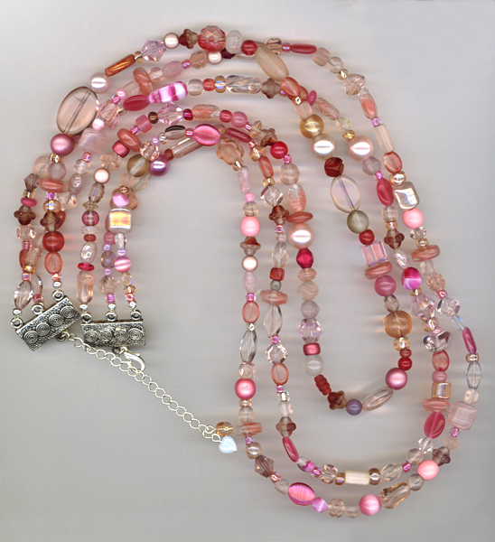 pink triple beaded necklace