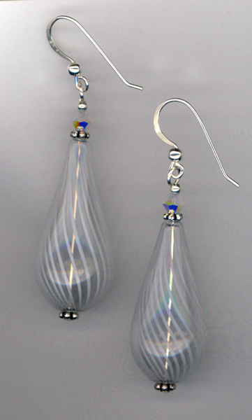 white teardrop handblown glass earrings