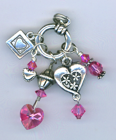 pink rose crystal heart charm necklace