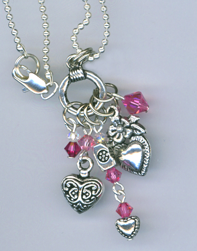 pink multi crystal heart charm necklace