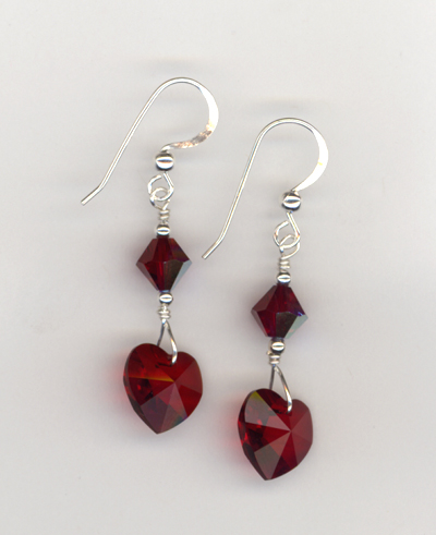 red siam heart crystal earrings