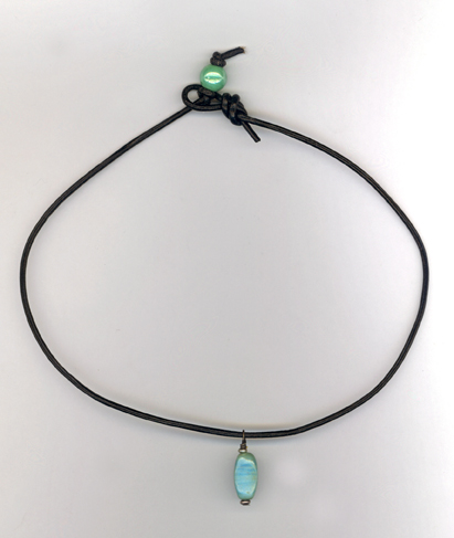 blue ceramic bead leather necklace
