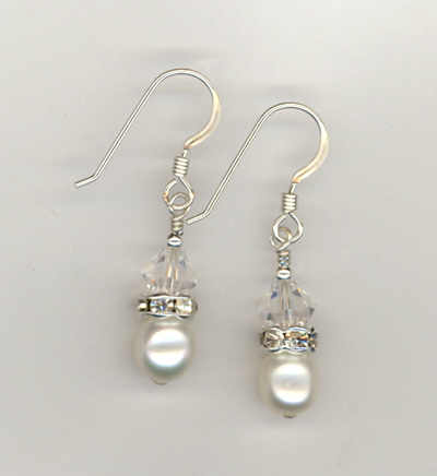 white pearl clear crystal stack earrings