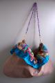 Ruffle Slouch Suede Aqua Pink Beaded Handle Purse