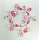 Pretty Pink Crystal & Czech Glass Heart Charm Bracelet