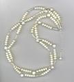 Freshwater White Pearls Swarovski Crystal Bridal Wedding 2-strand Necklace
