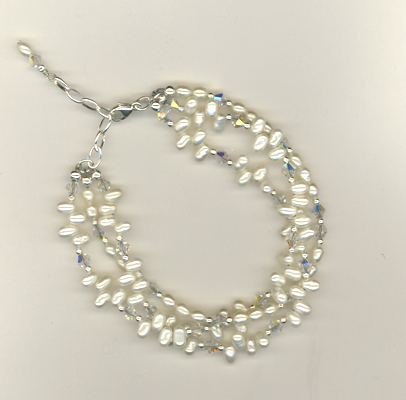 triple dancing pearl crystal bracelet