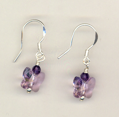 Purple Butterfly Swarovksi Crystal Earrings