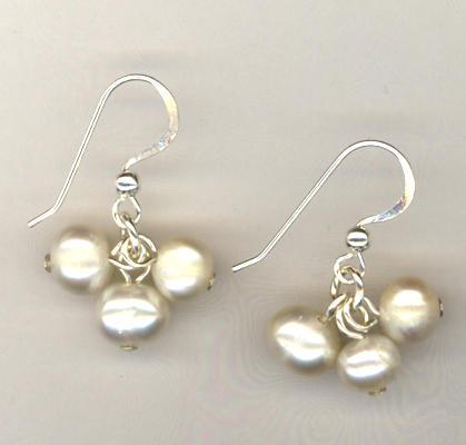 White Bridal Pearl Triple Cluster Earring
