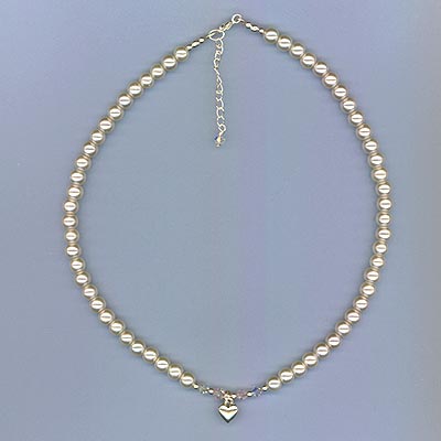 White Glass Pearl Necklace with Heart 