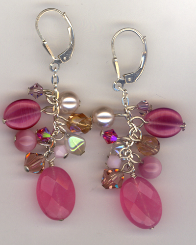 Pink Jade Crystal Cluster Earrings