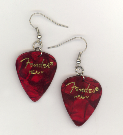 Red Fender Pearl Guitar Pick Earrings