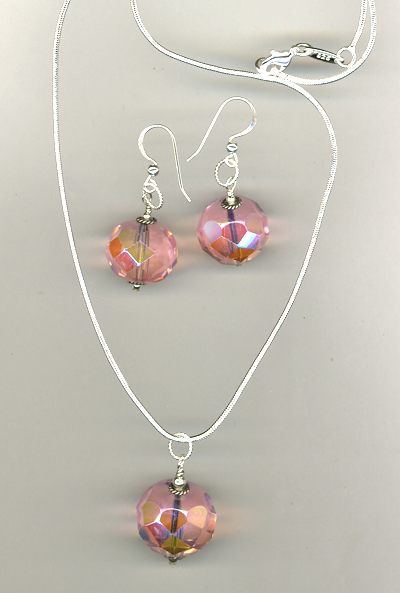 Cotton Candy Pink Crystal Necklace/Earrings Set
