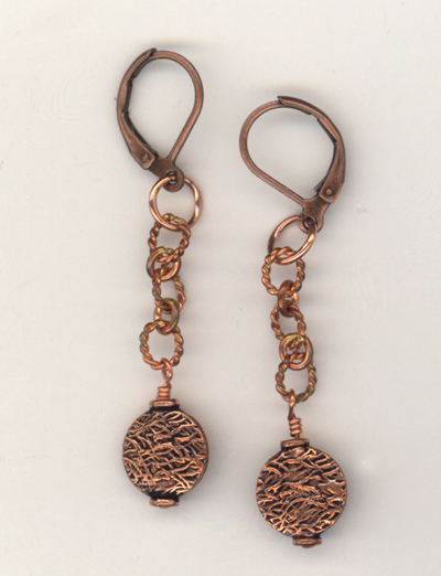 Copper Textured Chain 2 Earrings