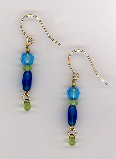 Triple Delight ~ Green/Blue Gold Earrings