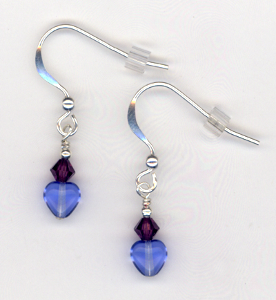Tiny Blue Heart Purple Crystal Earrings