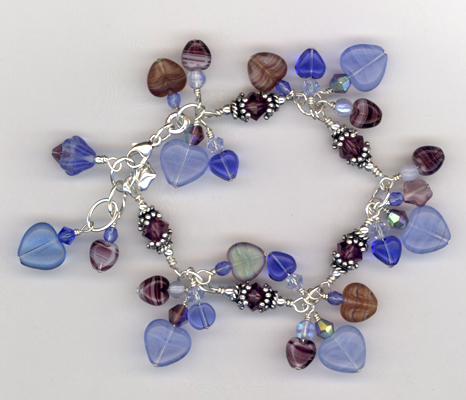 Blue Heart Purple Crystal Charm Bracelet