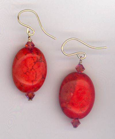 Autumn Gold ~ Red Turquoise Crystal Earrings