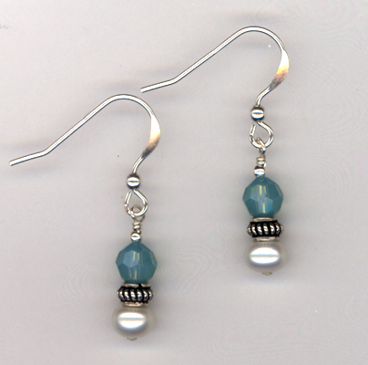 Bridal Blue Pearl Crystal Earrings
