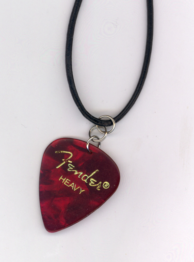 Red Fender Guitar Pick Leather Necklace
