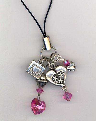 pink crystal heart cell phone charm