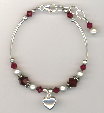 Revel In The Love ~ Ruby Crystal Pearl Charm Bracelet