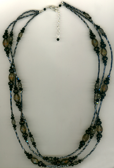 Black as Night 3 strand layered crystal necklace