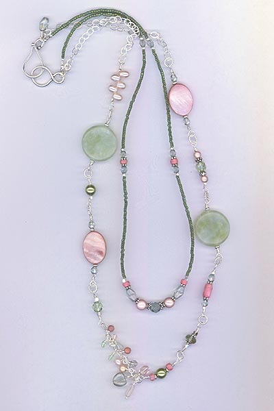 Cool Summer Pearl Pink Jade Green Necklace