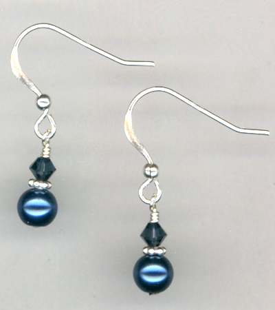 Indigo Blue Pearl Crystal Sterling Earrings