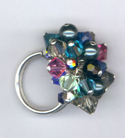 Stained Glass Swarovski Crystal Sterling Silver Cluster Ring