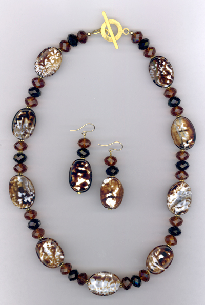 Cappuccino ~ Gemstone Crystal Beaded Necklace/Earring Set