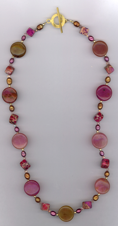 pink pearl gold gemstone necklace