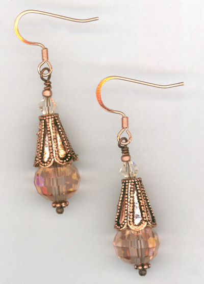 Peony Pink ~ Crystal Copper Earrings
