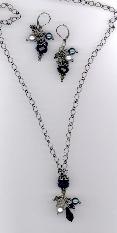 Black Crystal Cluster Necklace/Earring Set