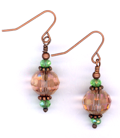 Opera Night ~ Copper Pink Green Crystal Earrings