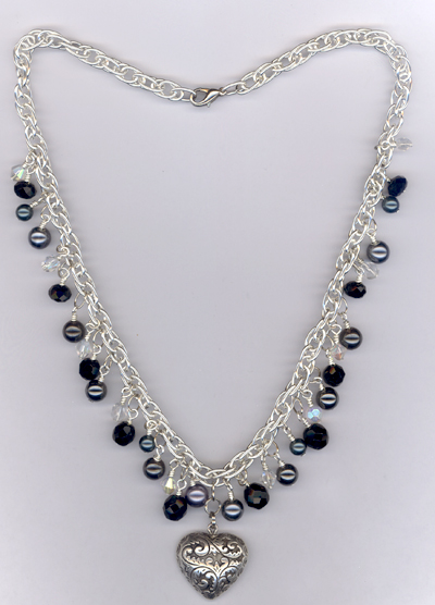 My Heart Beats For You ~ Jet Black Crystal Silver Necklace