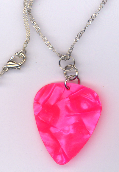 Hot Pink Pearl Guitar Pick ~ Delicate Silver Chain Necklace