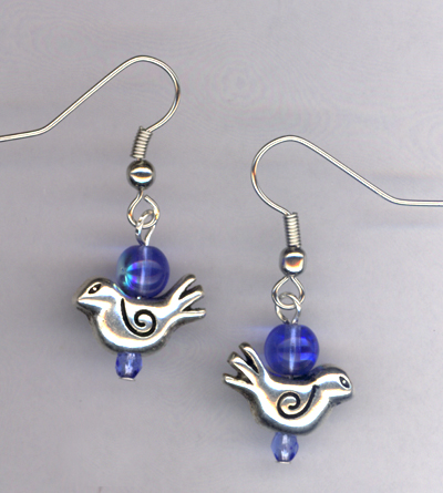 Whimsy Girl Blue Bird ~ Charm Beaded Earrings