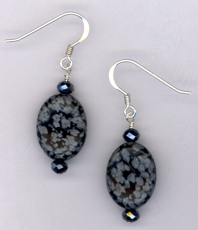 Obsidian Gemstone Crystal Sterling Silver Earrings