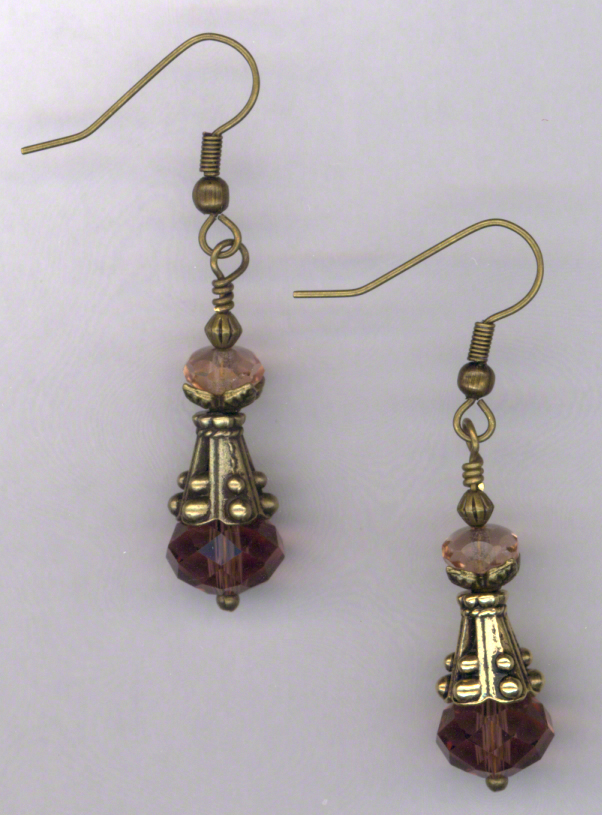 Fair Maiden ~ Amethyst Pink Crystal Gold Earrings