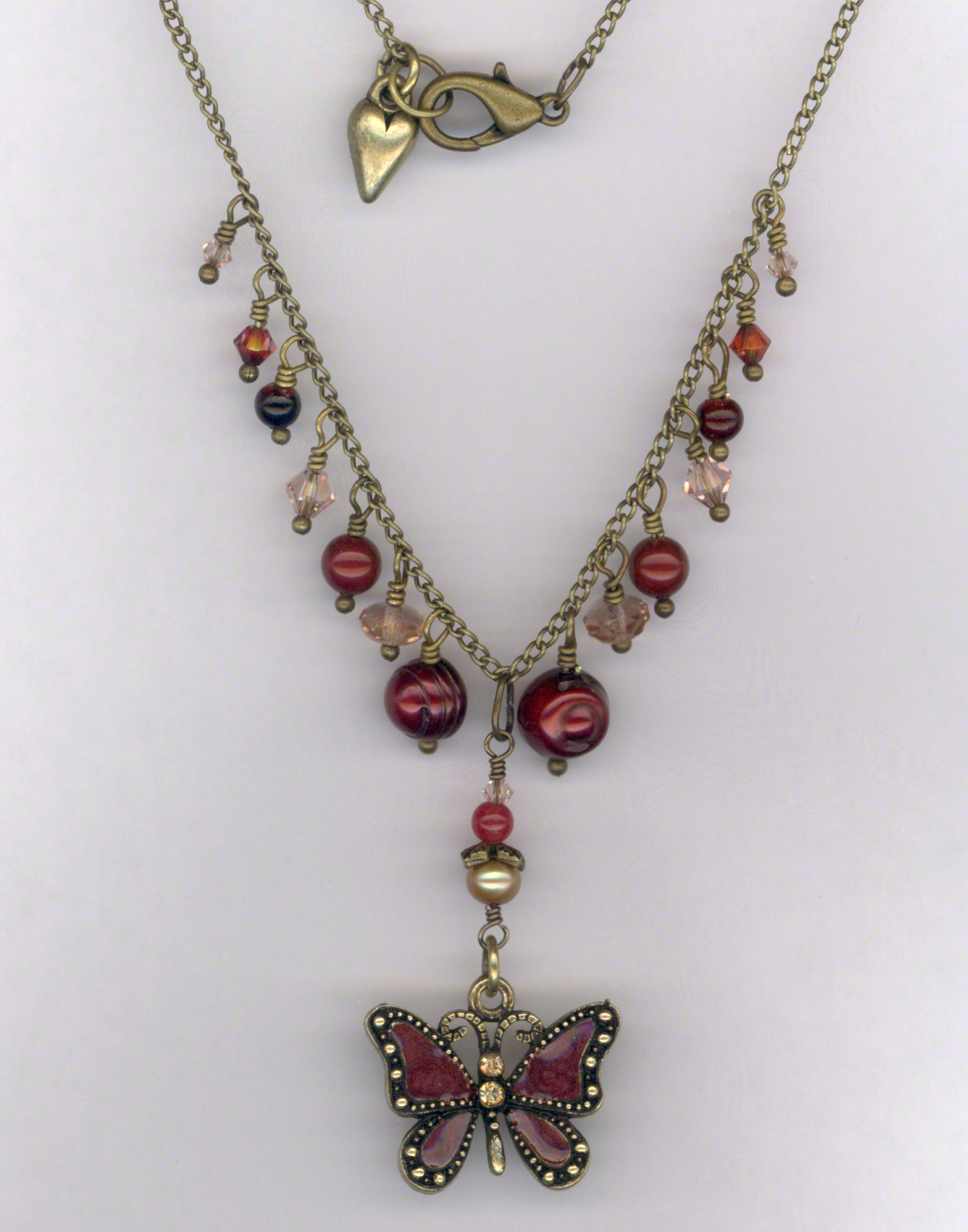 	Fair Maiden ~ Gemstone Crystal Antique Red Gold Charm Necklace