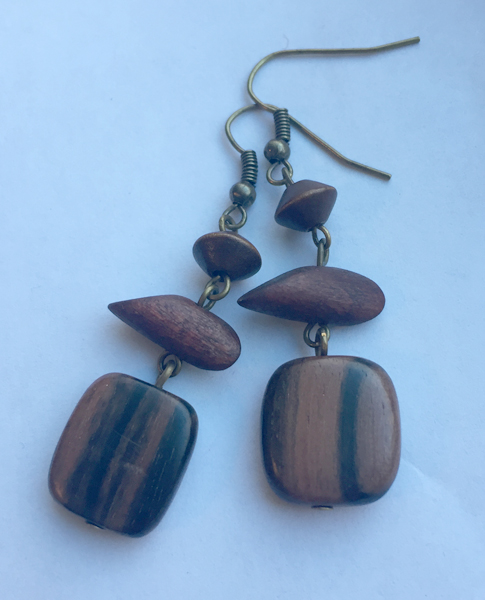 wooden brass triple dangle earrings