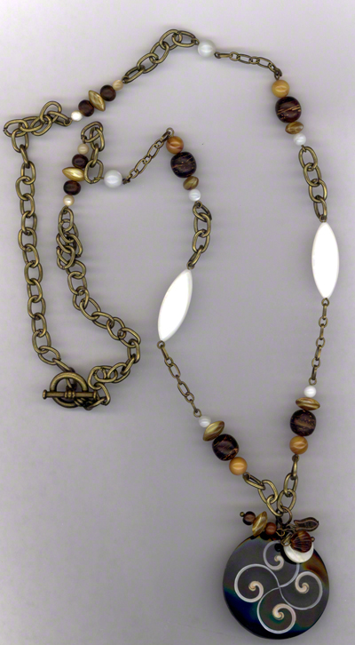 Sand & Shells ~ Pearl Wood Antiqued Gold Chain Necklace