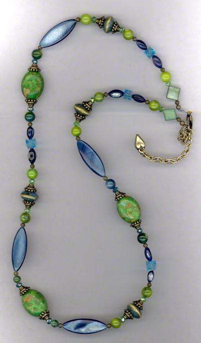 Green Mosaic Turquoise Blue Shell Crystal Necklace